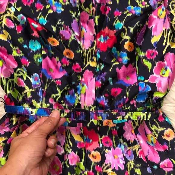 Oscar de la Renta Taffeta Fit & Flare Multicolor Floral Silk Blend Midi Dress 0 - Picture 8 of 16